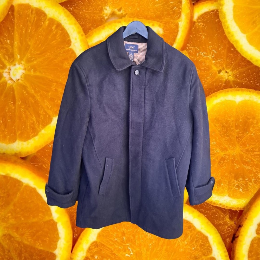 Brooks Brothers 346 Mens Navy Wool Blend Quilted Plaid Lined Car Coat Large